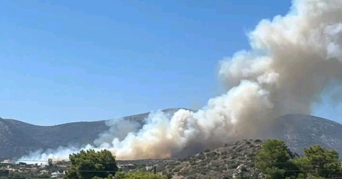 Φωτιά στη λεωφόρο Βάρης – Κορωπίου, μεγάλη κινητοποίηση της πυροσβεστικής, στάλθηκε μήνυμα από το 112
